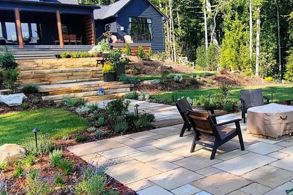 flagstone patio and stone slab steps