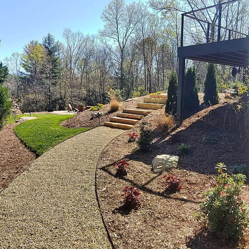 stone slab steps and gravel walkway