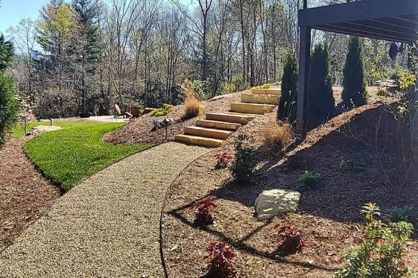 stone slab steps and gravel walkway