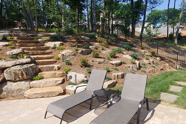 paver patio natural stone steps and retaining wall